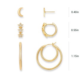LADYGD Gold Hoop Earrings Set for Women 14K Gold Plated Cubic Zirconia Small Huggie Hoop Stud Earring Stackable Multiple Piercing Lightweight Dainty Trendy Hypoallergenic Jewelry Gifts 3 Pairs