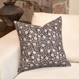 DOMVITUS Floral Pillow Covers 20x20, Throw Pillows for Couch, Block Print Pillow Cover, Decorative Neutral Accent Throw Pillow Covers for Living Room, 1PC, Dark Brown