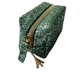 Too Faced La Petit To Go Green Glitter Small Makeup Case with Paris Charm, New