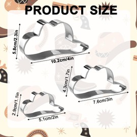3pcs Cowboy Cowgirl Hat Cookie Cutters, Stainless Steel Western Hat Cookie Shape Cutters Dessert Baking Tool Wild West Cow Frame Cookies Cutter for Birthday Baking Biscuit Baby Shower (3 Sizes)