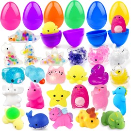 Edmirfun 24 PCS Mochi Toys Prefilled Easter Eggs, Stress Reliever squishy toys Toys Inside for Easter Theme Party Favor, Easter Eggs Hunt, Basket Stuffers, Classroom Prize Supplies for Kids