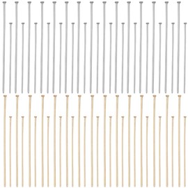 SUNNYCLUE 1 Box 400Pcs Flat Head Pin 304 Stainless Steel Head Pins 35/50mm jewellery Pins Gold Silver Flat Pins Straight Pins Head Pin Findings for jewellery Making Accessories DIY Dangle Earrings