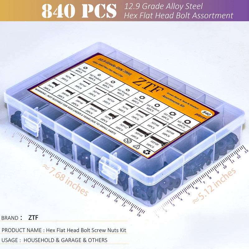 840PCS Metric M2 M3 M4 M5 Hex Socket Flat Head