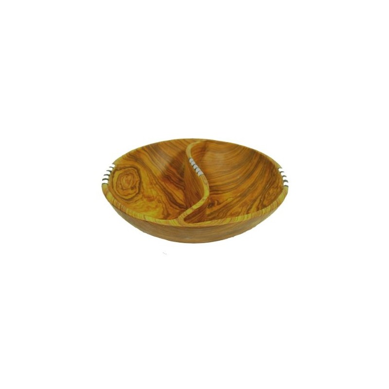 Friendly Trading Wild Olive Wood Divided Snack Bowl 8inch 20cm