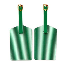 Sprinkles & Confetti 2-Pack Premium Stripe Luggage Tags with Privacy Flap - Suitcase Tags Sturdy Straps & ID Cards for Girls Trip, Beach Vacation, Bachelorette Trip (Green)