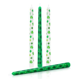 Tuitessine St. Patrick's Day Taper Candles 10 Inch Tall Set of 4 Unscented Irish Shamrock Clovers Green Candlesticks Lucky Charms Gifts Home Decor for St. Paddy's Day Party Dinner - 8 Hour Burn Time
