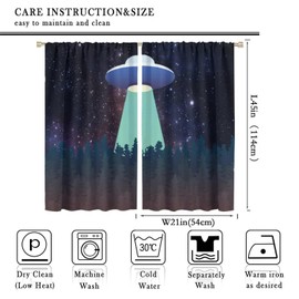 UFO Blackout Window Curtain, Unique Fun Alien Blue Purple Space Starry Sky Forest for Kids Boy Girl Baby Bedroom Nursery Living Room Decor Drapes 2 Panels 42x45 Inch Decor