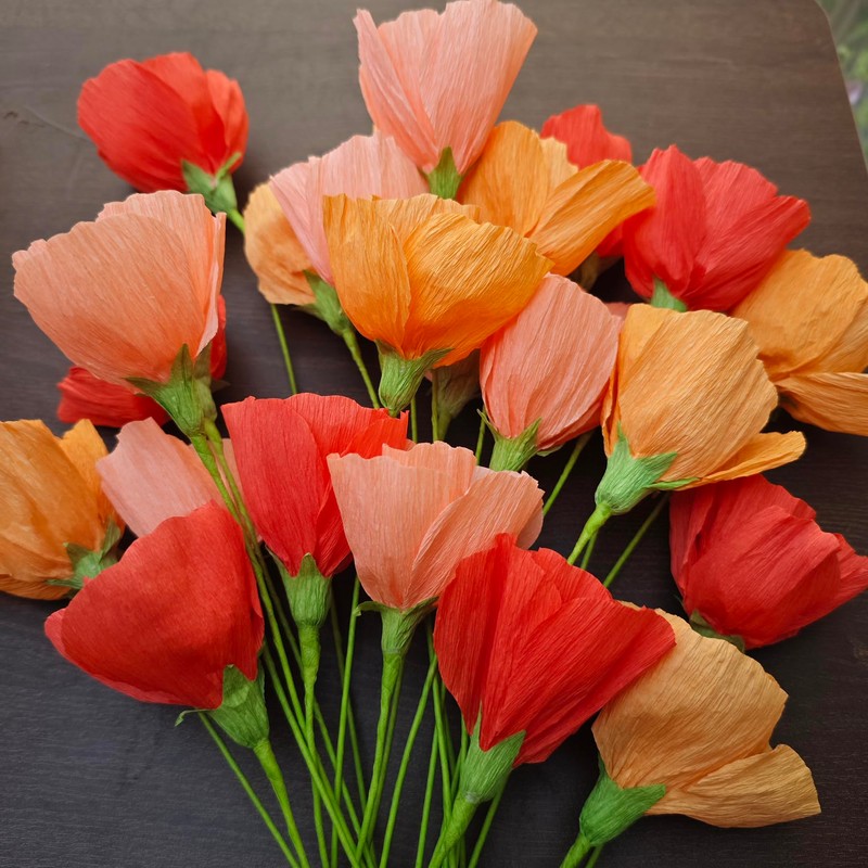 Orange Crepe Paper Poppy Flower DIY Making Kit Home Decoration