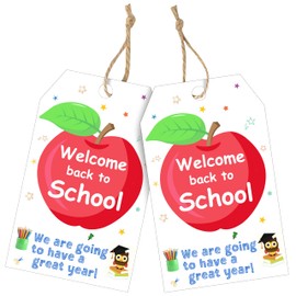 Back to School Gift Tags,50 PCS First Day Back Gift Tags with 10m String for Back to School Gifts for Students, Teachers, and Classroom Treat Bags