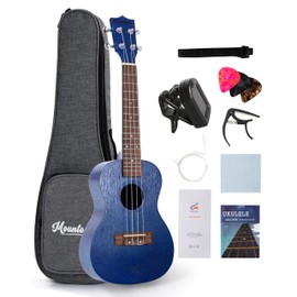 MOUNTOCEAN 21 Inch Soprano Ukulele for Beginners Four Strings Ukulele with Gig Bag Strap Aquila String Tuner Pick Cloth Capo Bundle with Online Lessons for Professional Adults Kids(Blue, 21'')