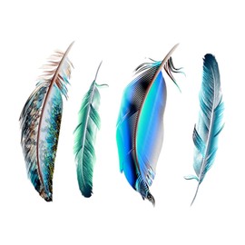 Bkemkri 4 Pieces 3D Feather Car Stickers, 3D Feather Car Sticker Accessories for Car, PVC Cartoon Feather Sticker, Creative Colourful Feathers Car Body Sticker, Feather Sticker Car Decorative Sticker