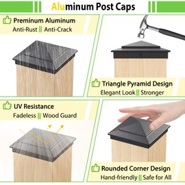 8 Pack Pyramid Aluminum Post Caps 6x6 for Wood Posts (Actual 5.5" x 5.5") ，Durable Powder-Coated Fence Post Caps for Decks, Patios, Fences, Weather-Resistant, Rust-Proof PC66