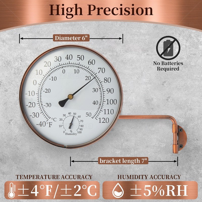 6-Inch Outdoor Thermometer for Patio. Accurate Window Thermometer for Outside