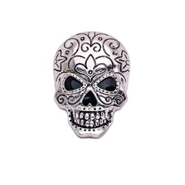 WLLAY Men Gothic Punk Skull Head Skeleton Brooch Pin For Women Men Halloween Jewelry Gift (silver)