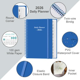Agenda diaria 2026 página completa por día: agenda diaria y mensual 2026 de enero de 2026 a diciembre de 2026, agenda diaria 2026 con pestañas de 12 meses, 6.4 x 8.5 pulgadas, azul