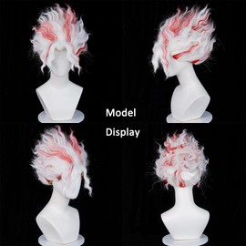 Probeauty Takakura Okarun Cosplay Wig, Short White mixed Red Wig Dandadan Costume Wigs for Anime Party