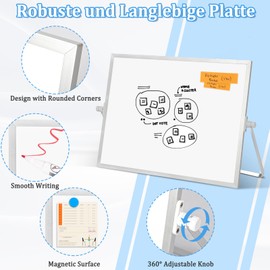 QUEENLINK Small White Board, 16"X12" Double-Sided Dry Erase Board with Stand, Magnetic Desktop Whiteboard with 8 Markers, 8 Magnets, 1 Eraser—Ideal for School, Home, and Office