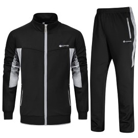 Rdruko Mens Tracksuit,jJoggers Mens Full Set,Sports Wear Men,Running Gear Men Light Grey and Black L