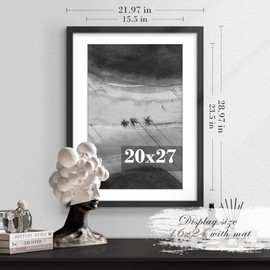 PEALSN 20x27 Picture Frame Set of 2, Display Pictures 16 x 24 with Mat or 20 x 27 Without Mat for Wall Mounting Display, Poster Frames, Black