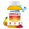 MultiBlue - Omega 3 Salmon Oil 60 Capsulas  Con Aceite de Pescado, EPA, DHA, CoQ10, Vitamina D3 y E  Sin Gluten, 100 Naturales, Libres de OMG...      