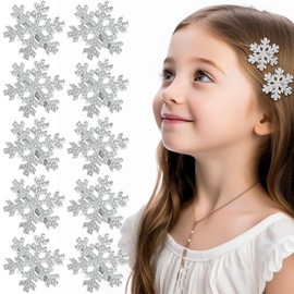 10Pcs Snowflake Hair Clips Sparkly Rhinestone Hair Barrettes Cute Hair Pins Snap Small Silver Metal Alligator Clips Christmas Hair Accessories for Women Girls (1.57 INCH)