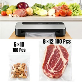 200 Pcs Vacuum Sealer Bags for Food Saver Freezer Bags 100 count 6"x10", 100 Quart 8"x12" Pre Cut Food Storage Commercial Grade Vacuum Seal Sous Vide Cooking Bags Airtight BPA Free