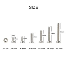 Hilitchi 260-Piece Metric M3 Hex Socket Flat Head Countersunk Bolts Screw Nut Assortment Kit - 304 Stainless Steel