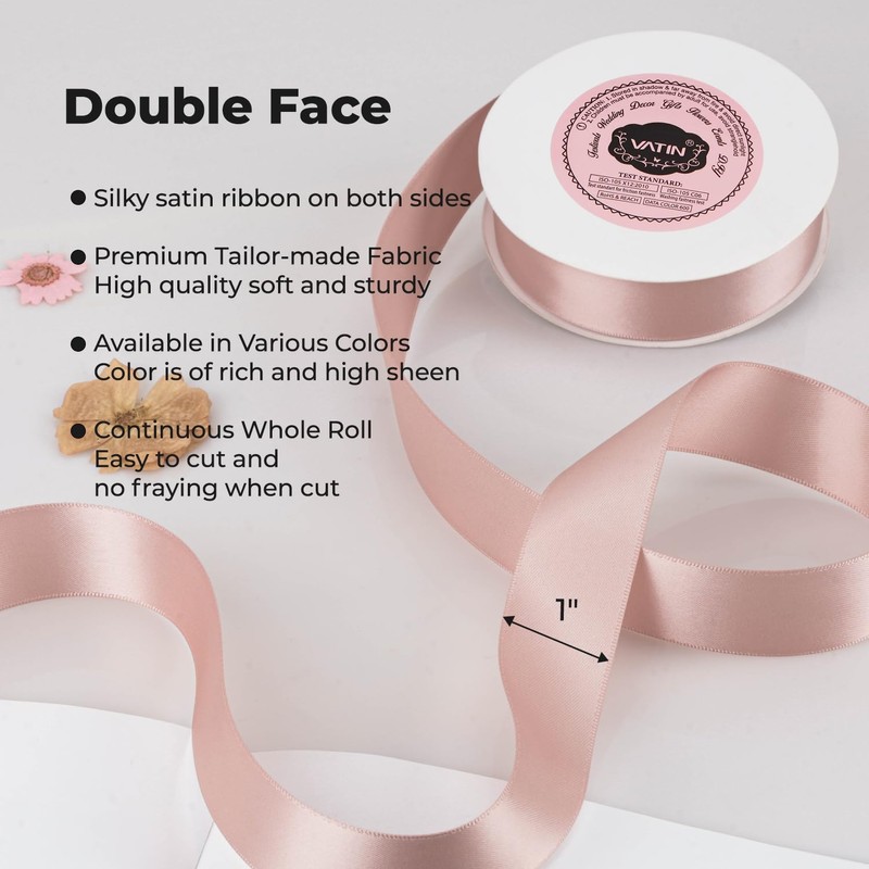 VATIN 25mm Double Faced Polyester Satin Ribbon Antique Mauve -