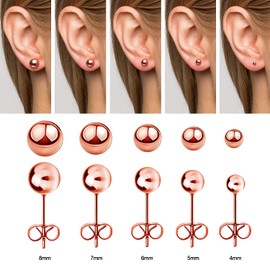 UHIBROS Hypoallergenic Studs Earrings 316L Surgical Stainless Steel Earrings Round Ball Earring for Women Men 5 Pairs Assorted Sizes(4mm-8mm)