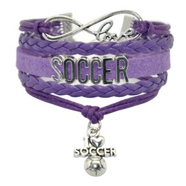 HHHbeauty Infinity Soccer Bracelet With Ball Charm for Women, Men, Adult Lovers, Fans, Team - Themed Jewelry Bulk (Purple)