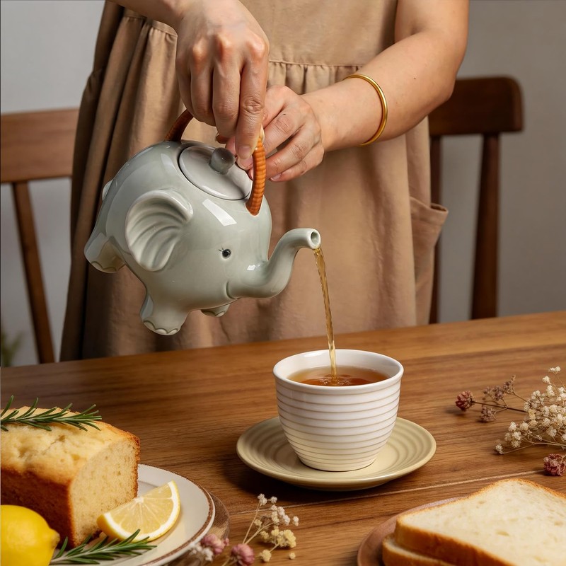 Bicuzat Ceramic 3D Cartoon Elephant Shaped Teapot, Coffee Pot, Tea