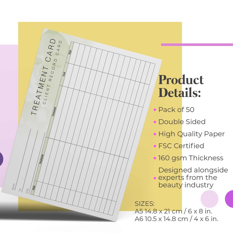 Generic Treatment Additional Client Record Card for Nails, Beauty, Hair