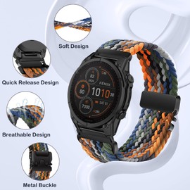 SeNool QuickFit 26mm Straps for Garmin Fenix 8 51mm/Fenix 7X Pro Solar/Fenix 7X/Fenix 6X/Fenix 6X Pro, Nylon Braided Wristbands Watch Band for Garmin Enduro 3/Tactix 7 Amoled/Descent Mk3i-Colorful#51