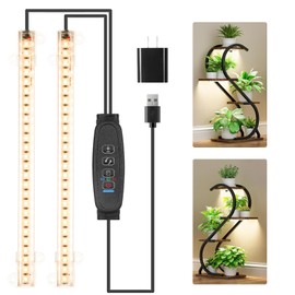 8.6'' Mini LED Grow Light Strips, Grow Lights for Indoor Plants Full Spectrum 3000K, 52 LEDs Plant Light with 3/9/12H Timer, 10 Dimmable Levels for Seedling Succulent and Plant Shelf, 2 Head