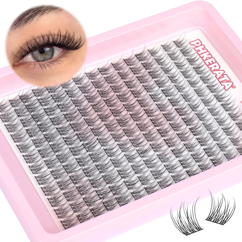 PHKERATA Wispy Cluster Lashes Natural Individual Eyelashes 180Pcs 9-12MM Lashes