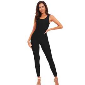 Genfirdom Womens Slimming Tank Unitard Jumpsuits Full Bodysuit for Costume Workout （Black,S
