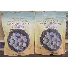 Trader Joe Candy Coated Dark Chocolate covered Almonds 7oz 198g (Two Bags)
