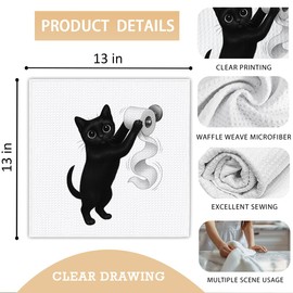Threegoat 13x13 inch Cute Cat Kitchen Towels 1 PCS, Funny Pet Parents Gifts for Women and Decor Hand Towels for Bathroom, for Cat Lovers,Pet Owners Housewarming, Birthday-04