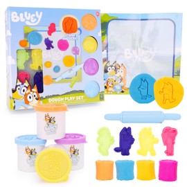 Toyland® 10 Piece Bluey Dough Activity Set - 4 Dough, 1 Roller, 4 Stamps & 1 Wipeable Play Screen - Arts & Crafts Toys