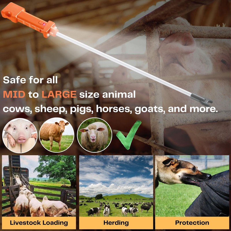 Cattle Prod, Rechargeable Electric Livestock Prod with 2 LED Lights,