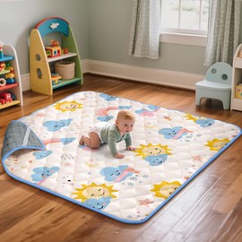 PIGLOG 50x50 playpen mat Thick, Foam Baby Play Mat for Floor, Soft Fabric Cushioned Play mat for Babies，Washable Non-Slip Playmate for Baby, Infants & Toddlers（Grayish White）