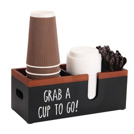 Intarsio 100% Wooden Coffee Cups Holder with U-Shape Cutout Design for Countertop-Coffee Bar Organizer for Cups, Lids, Pods, Stirrers, and Accessories, Great Gift for Home or Office