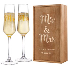 Floroom Wedding Champagne Flutes Set of 2, Elegant Glasses for Mr and Mrs, Engagement, Bridal Shower, Anniversary, or Bride and Groom Gifts