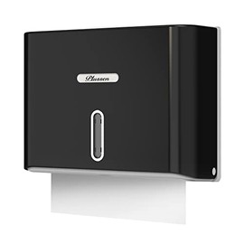 PLUSSEN Paper Towel Dispenser Wall Mount, Adhesive No Drilling or Screws Installation Multifold Tri-fold Commercial Hand Towel Dispenser,Black-PN6007