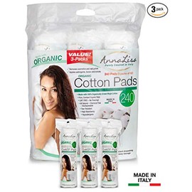 AnnaLisa Almohadillas de algodón peinado orgánico 100% puro para maquillaje/eliminación de esmalte de uñas | 240 piezas de limpieza facial redonda ita