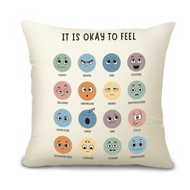 Akeve Feelings Wheel Pillow Cover - Emotion Wheel Pillow Case for Counselor Office & School Supplies (1, Yellow Rainbow)