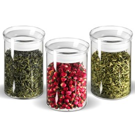 ZENS 15oz Glass Food Storage Jars Set of 3, Clear Glass Canisters with Airtight Lids, Small Container Spice Jars for Kitchen Herbs, Sugar, Blooming Tea, Candy