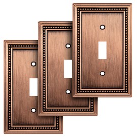 Henne Bery Sunken Pearls Decorative Wall Plate Switch Plate Outlet Cover (Single Toggle, 3 Pack, Antique Copper)
