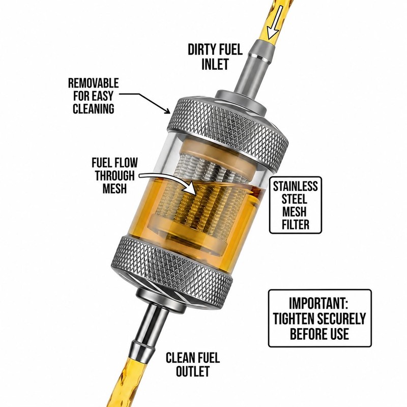 3/16" 6mm Universal Inline Fuel Filter, High Strength PC Clear
