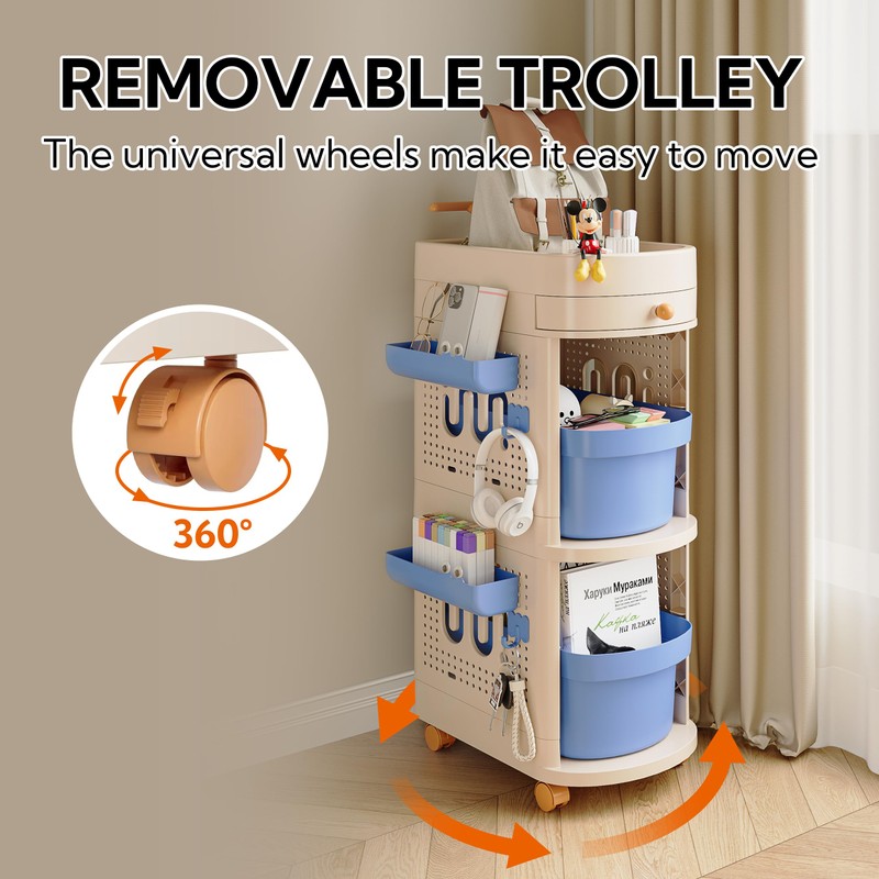 Metgoods 3-Tier Rolling Storage Cart with Drawers, Mobile Organizer Rack